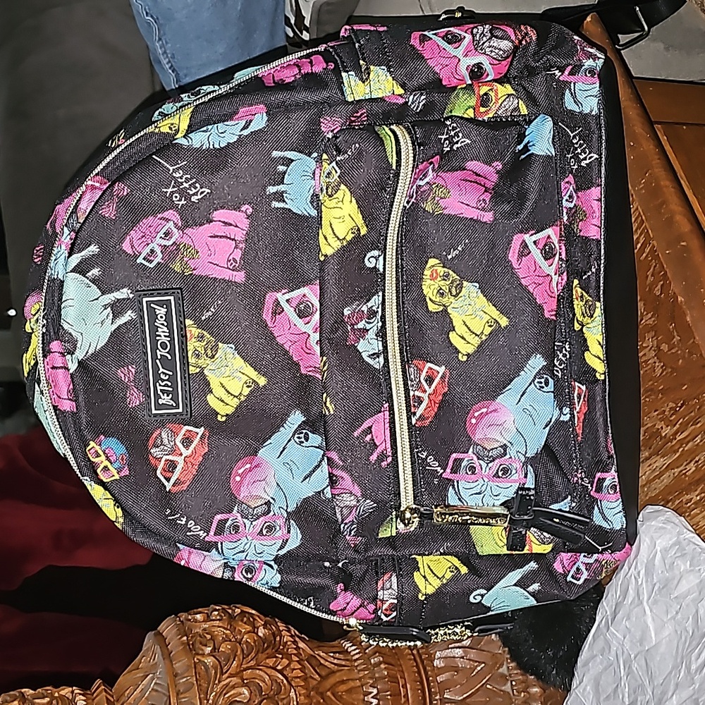 EuC Betsey Johnson mini back pack featuring adorable pugs